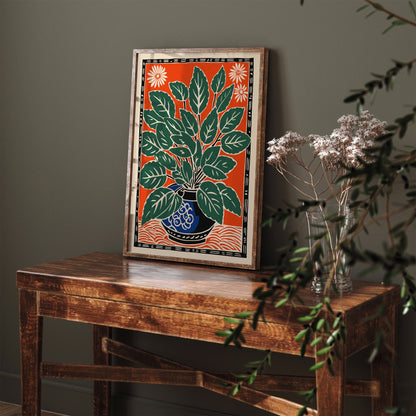 Retro Linocut Flower Art Print