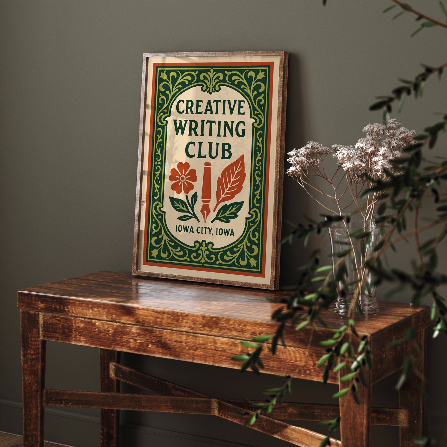 Iowa City Writing Club Poster – Rococo Green Art Print