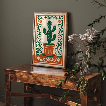 Cactus Plant Poster- Rococo Ornament Frame