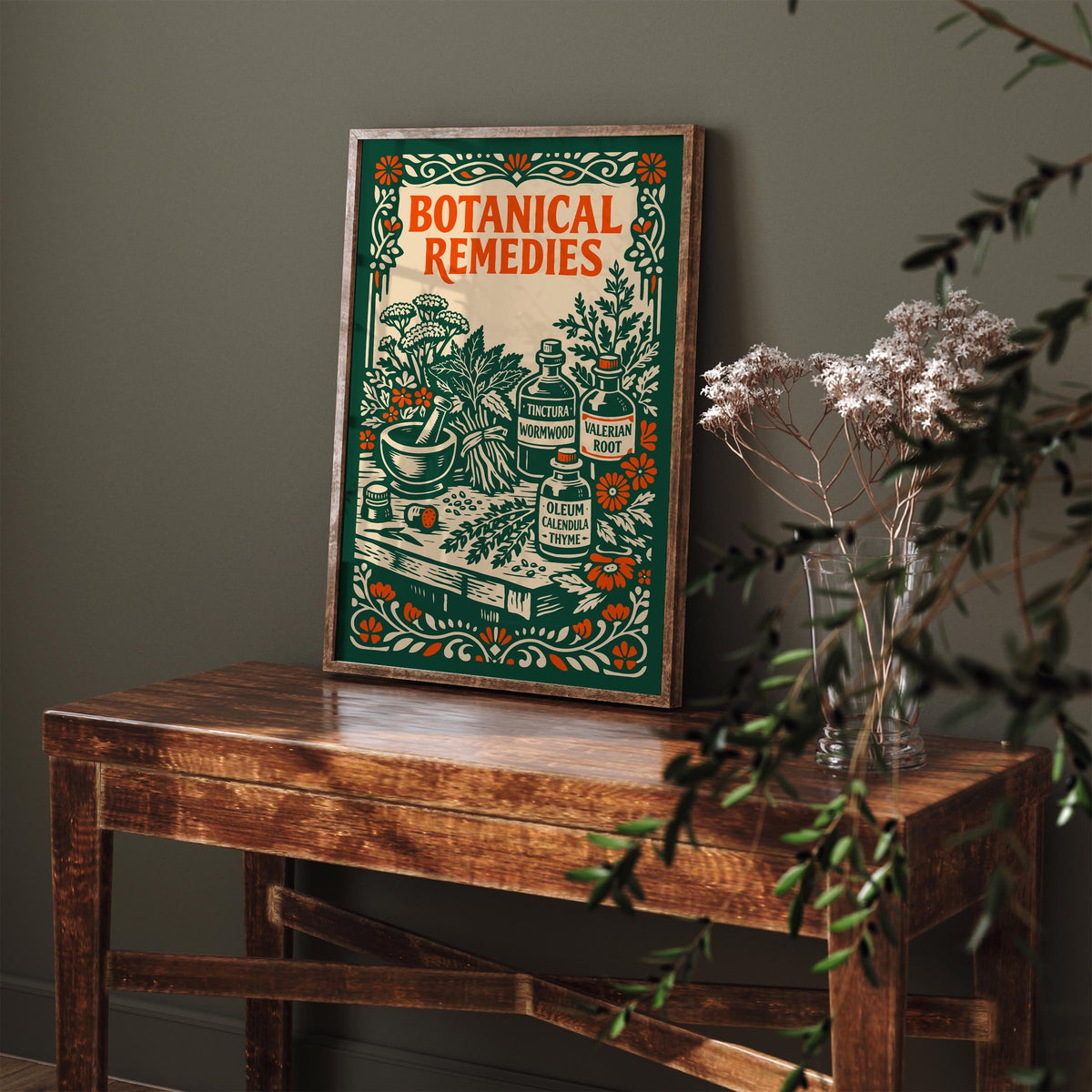 Vintage Herbal Remedies Botanical Art Poster