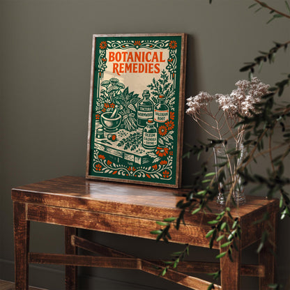 Vintage Herbal Remedies Botanical Art Poster