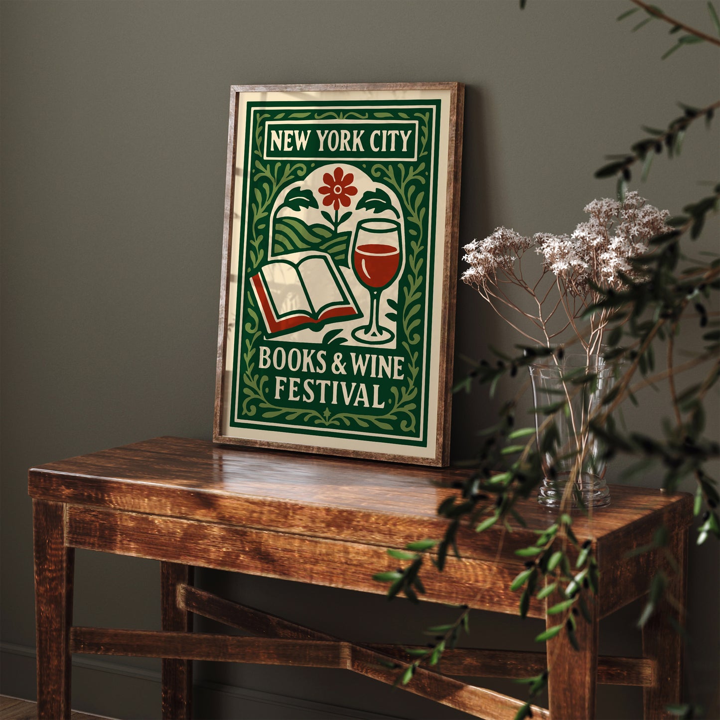 Books & Wine Festival NYC Green Art Print