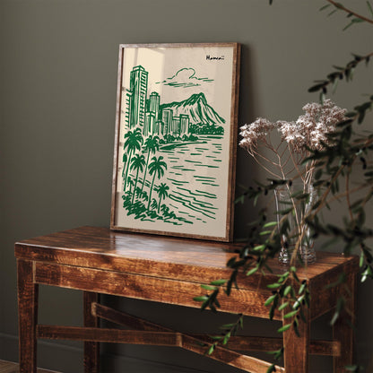 Hawaii Travel Poster - Handdrawn Style Wall Art