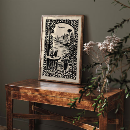 Florence Italy Poster - Black Ink Travel Wall Art Print