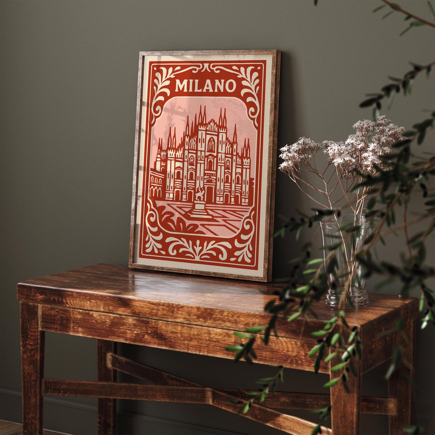 Milano Italy Poster - Red Cityscape Wall Art Print 2026