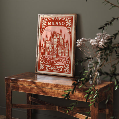 Milano Italy Poster - Red Cityscape Wall Art Print 2026