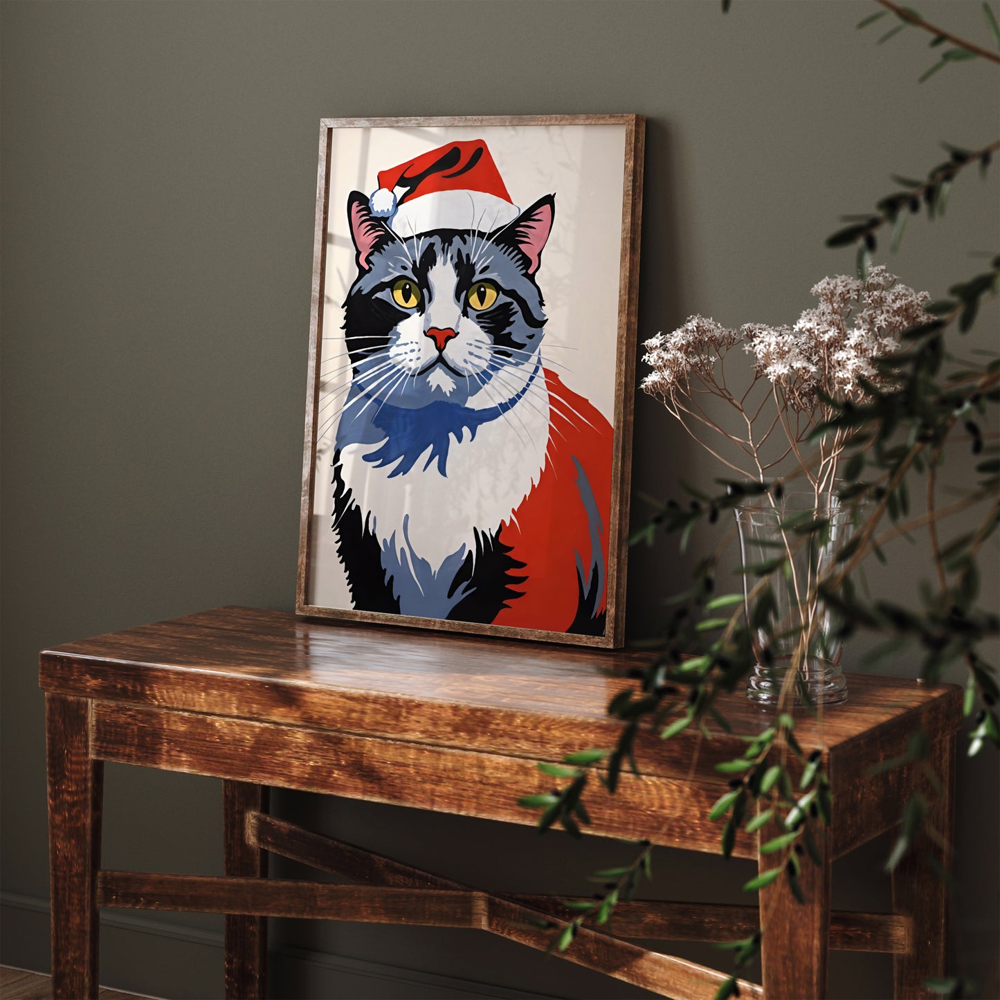 Christmas Cat Santa Wall Art