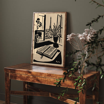 Paris Eiffel Tower and Book Poster
