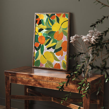 Abstract Nature Painting Print in Orange and Green