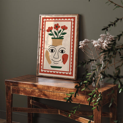 Flower Face Vase Poster - Surreal Floral Wall Art