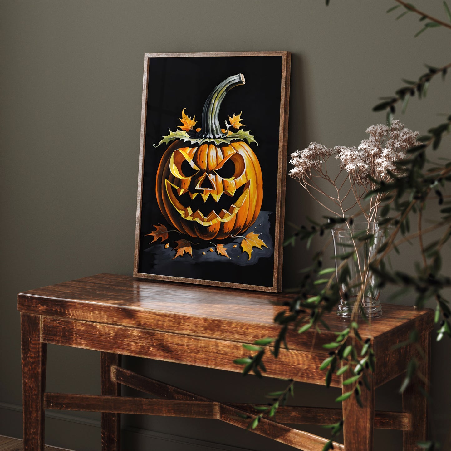 Spooky Halloween Pumpkin Head Black Art Print