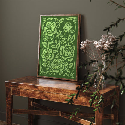 Lime Cream Roses Botanical Green Rococo Poster