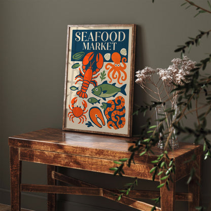 Retro Seafood Market Art Print, Kitchen Wall Decor