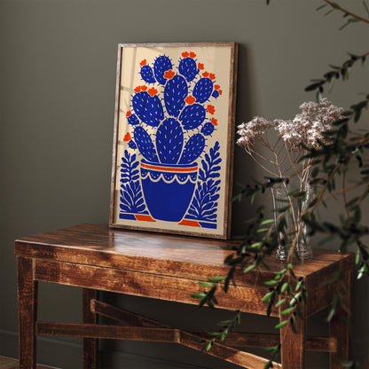 Blue Blooming Cactus Plant Print