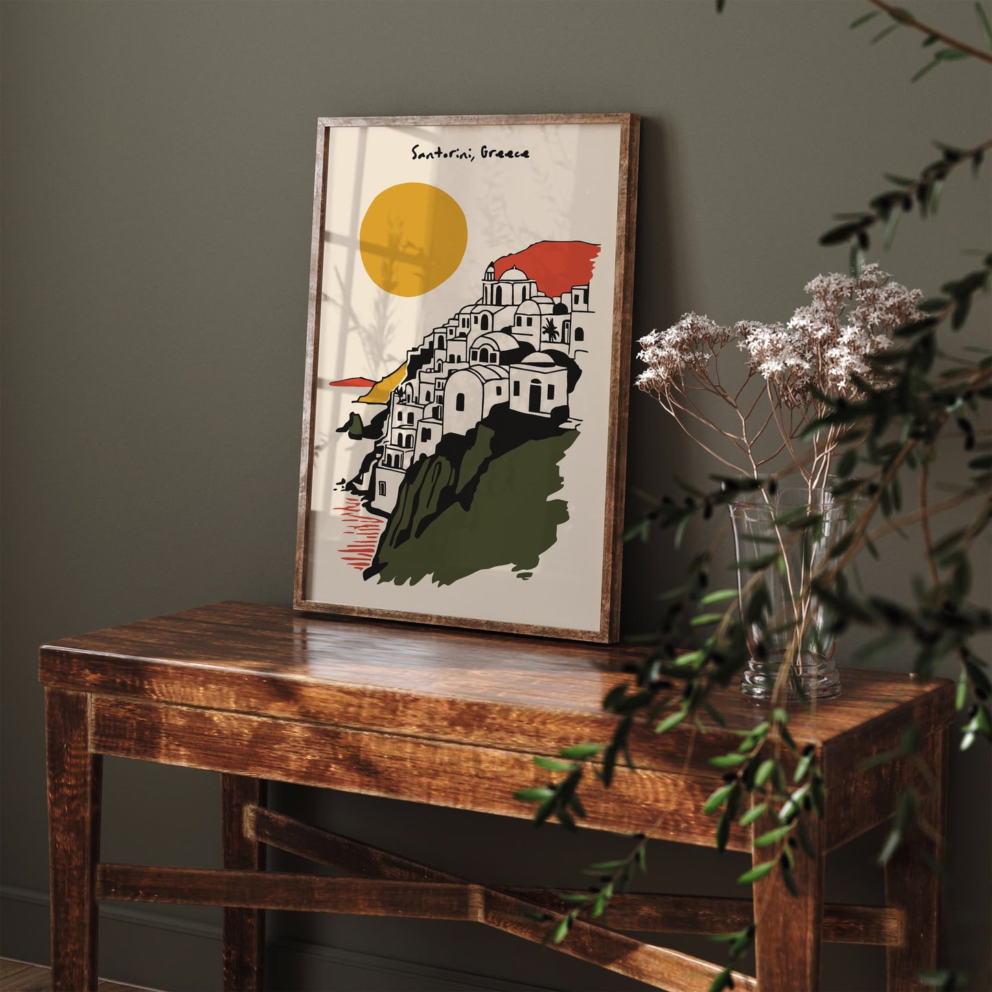 Cityscape Santorini Greece Retro Travel Art Print