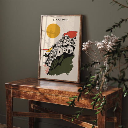 Cityscape Santorini Greece Retro Travel Art Print