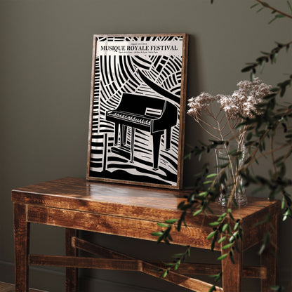 French Music Festival Poster - Black and White Piano Art