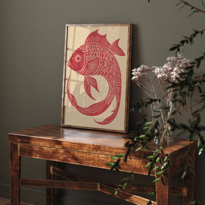 Vintage Fish Poster - Linocut Art Print