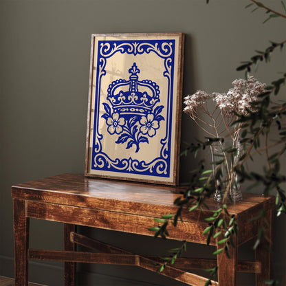 Royal Blue Rococo Floral Crown Art Poster