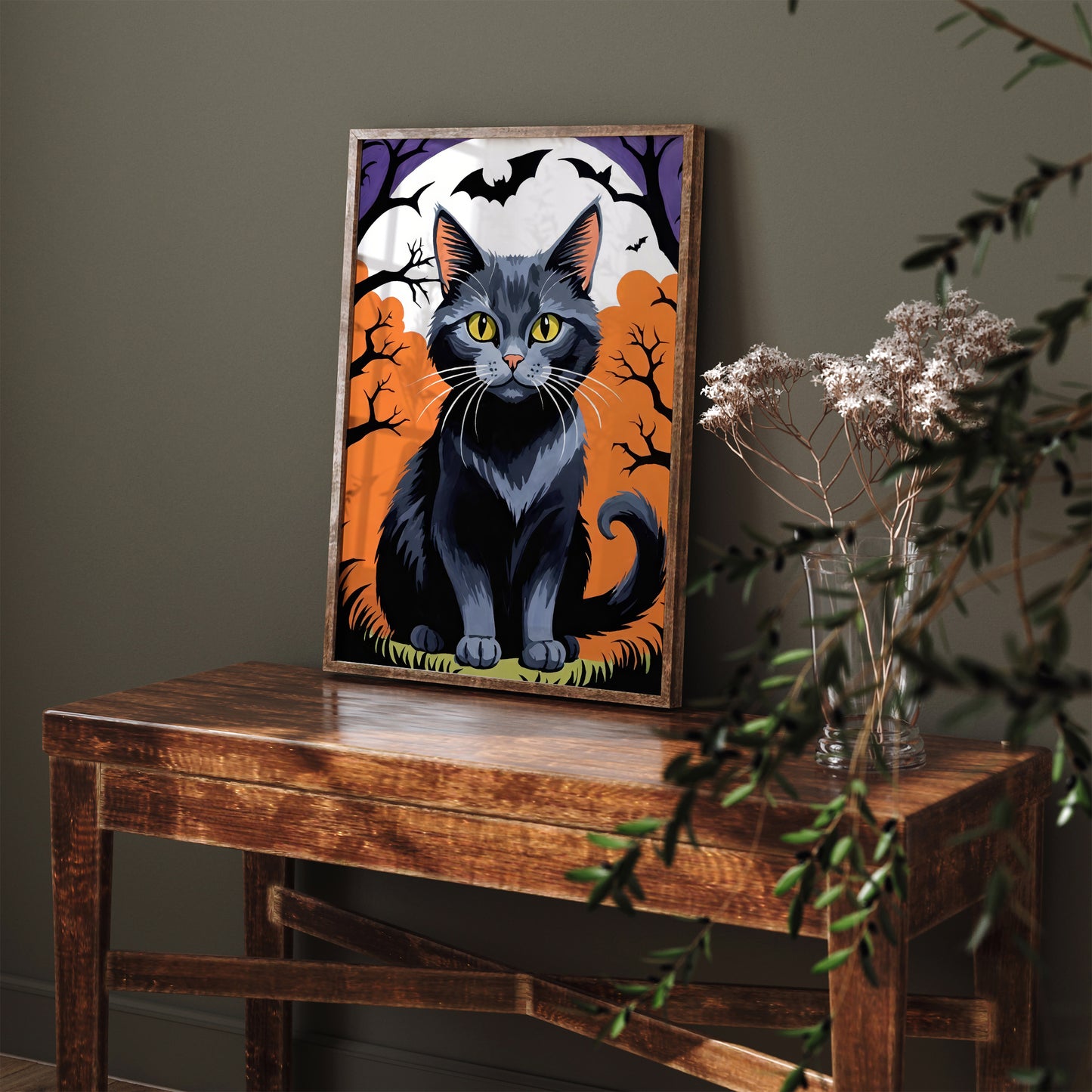 Black Cat Halloween Art Print 2024