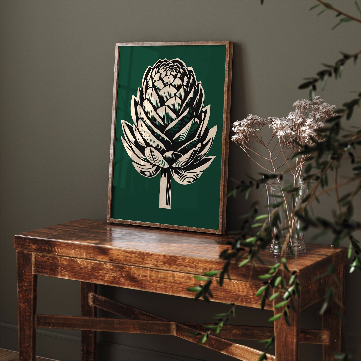 Vintage Linocut Artichoke Art Print