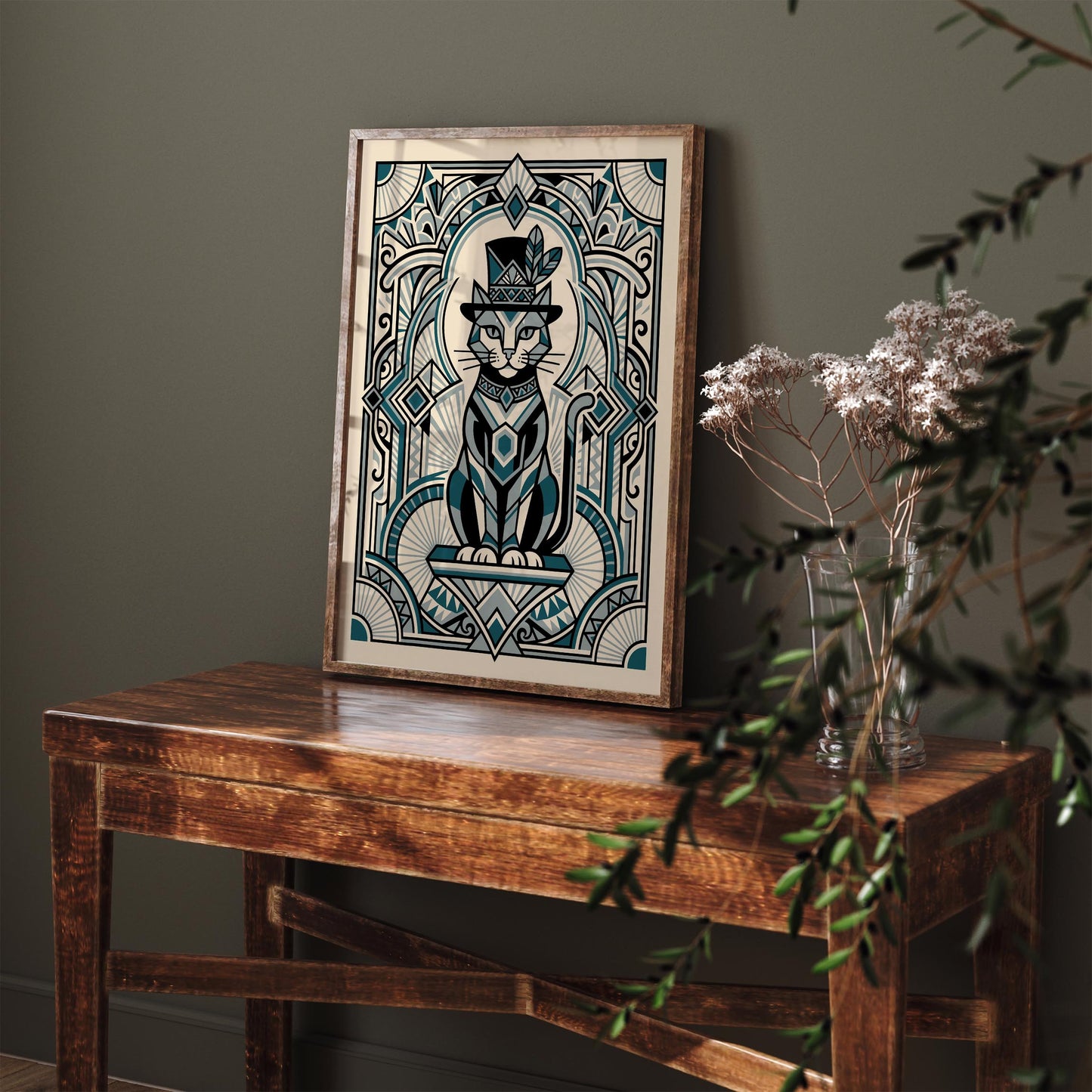 Art Deco Cat Portrait – Vintage Animal Wall Art Print