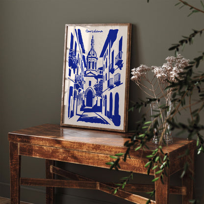 Barcelona Cityscape Blue Poster