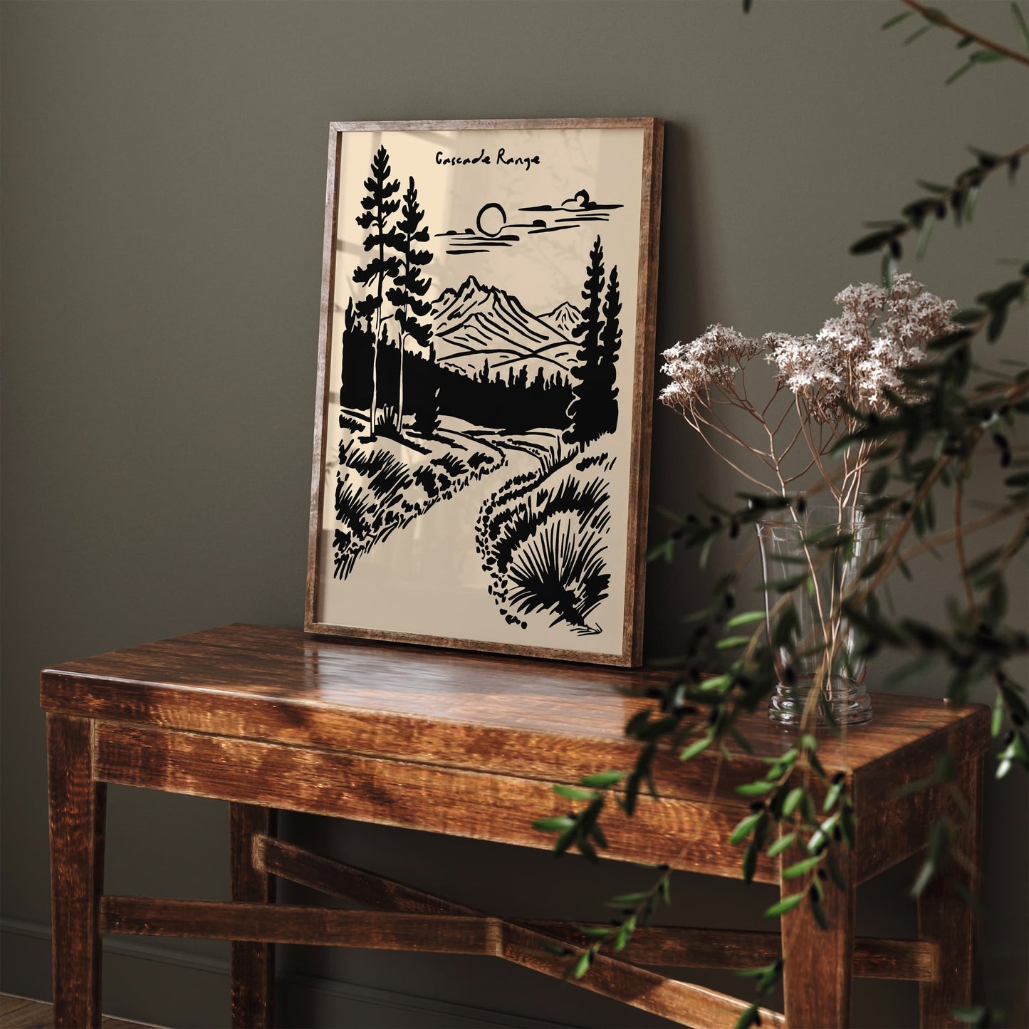 Mount Rainier Poster - Black Ink Landscape Print
