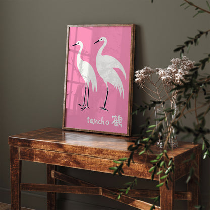 Tancho - Japanese Crane Bird Pink Poster