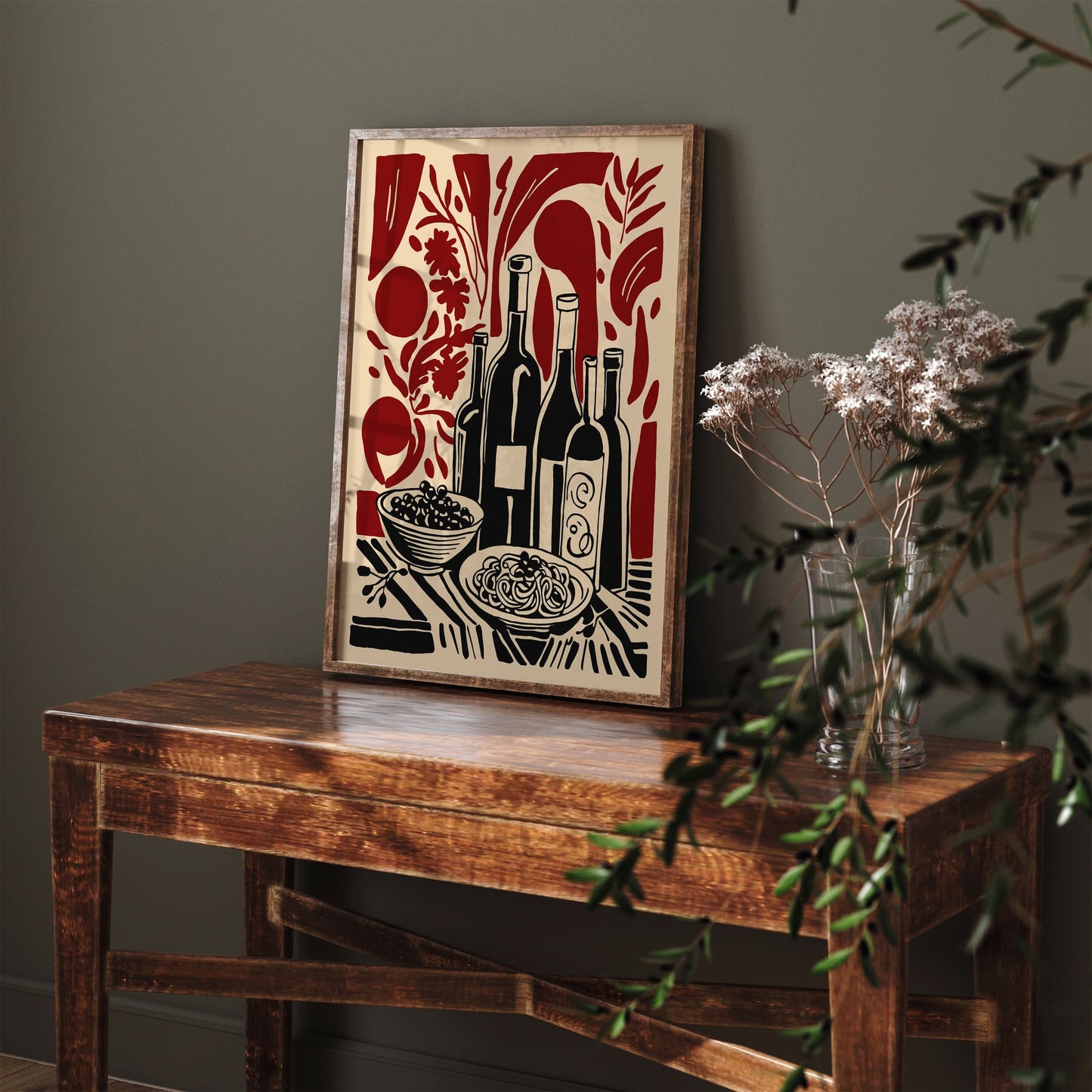 Wine and Pasta Italian Kitchen Wall Art Print