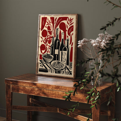 Wine and Pasta Italian Kitchen Wall Art Print