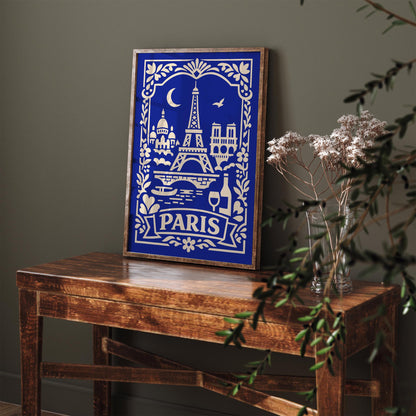 Paris Blue Travel Poster