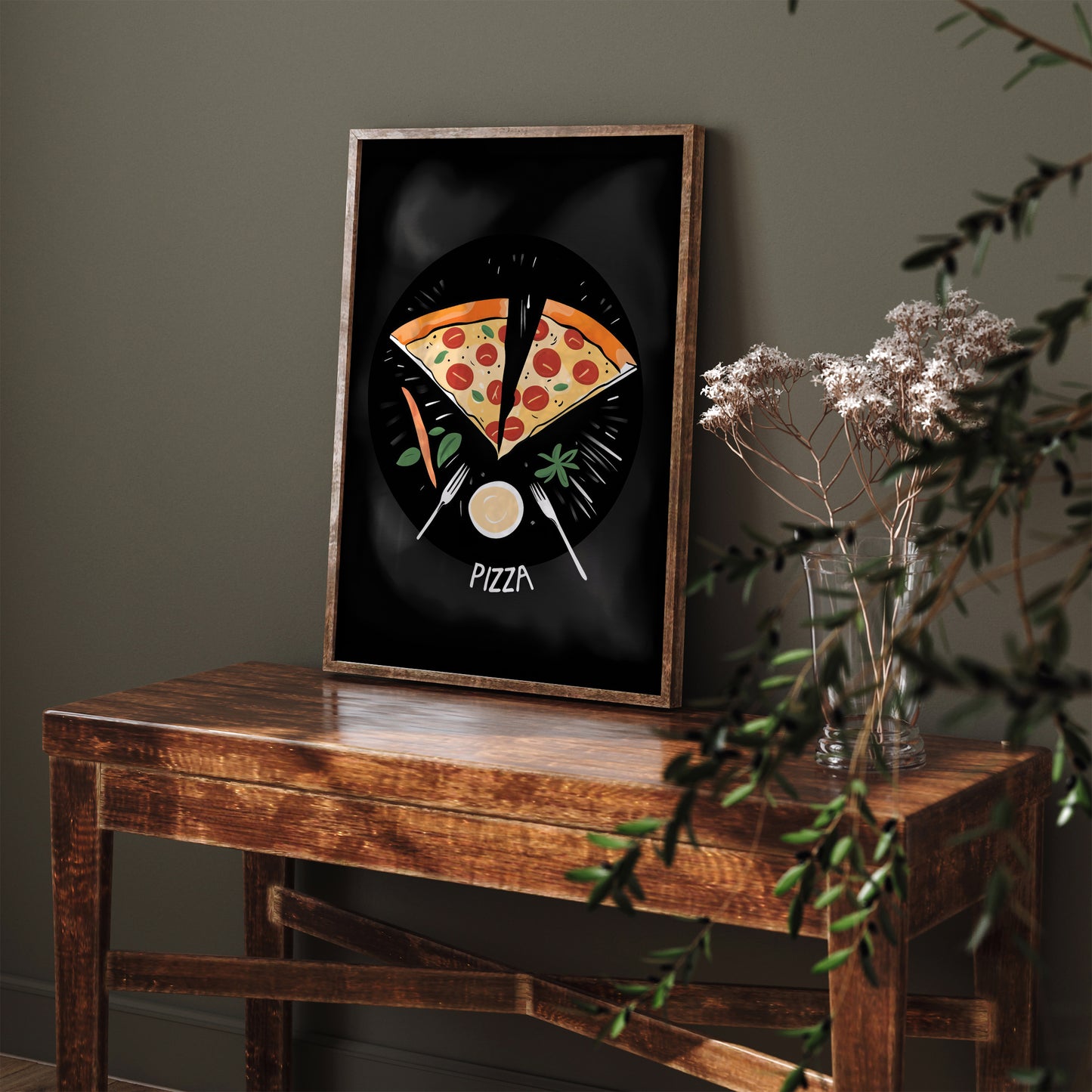 Pizza Kitchen Black Wall Art