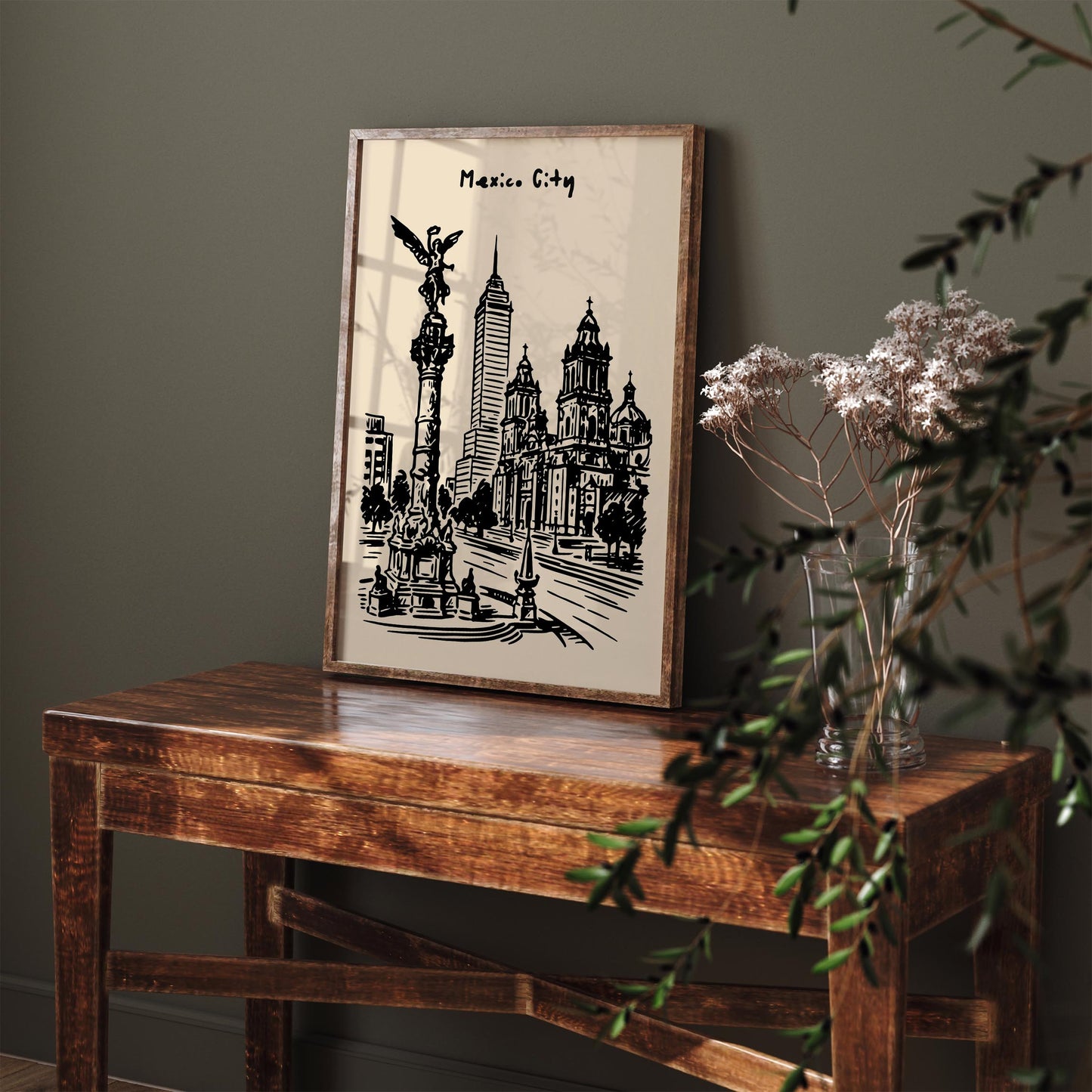 Mexico City Poster - Black Ink Sketch Art