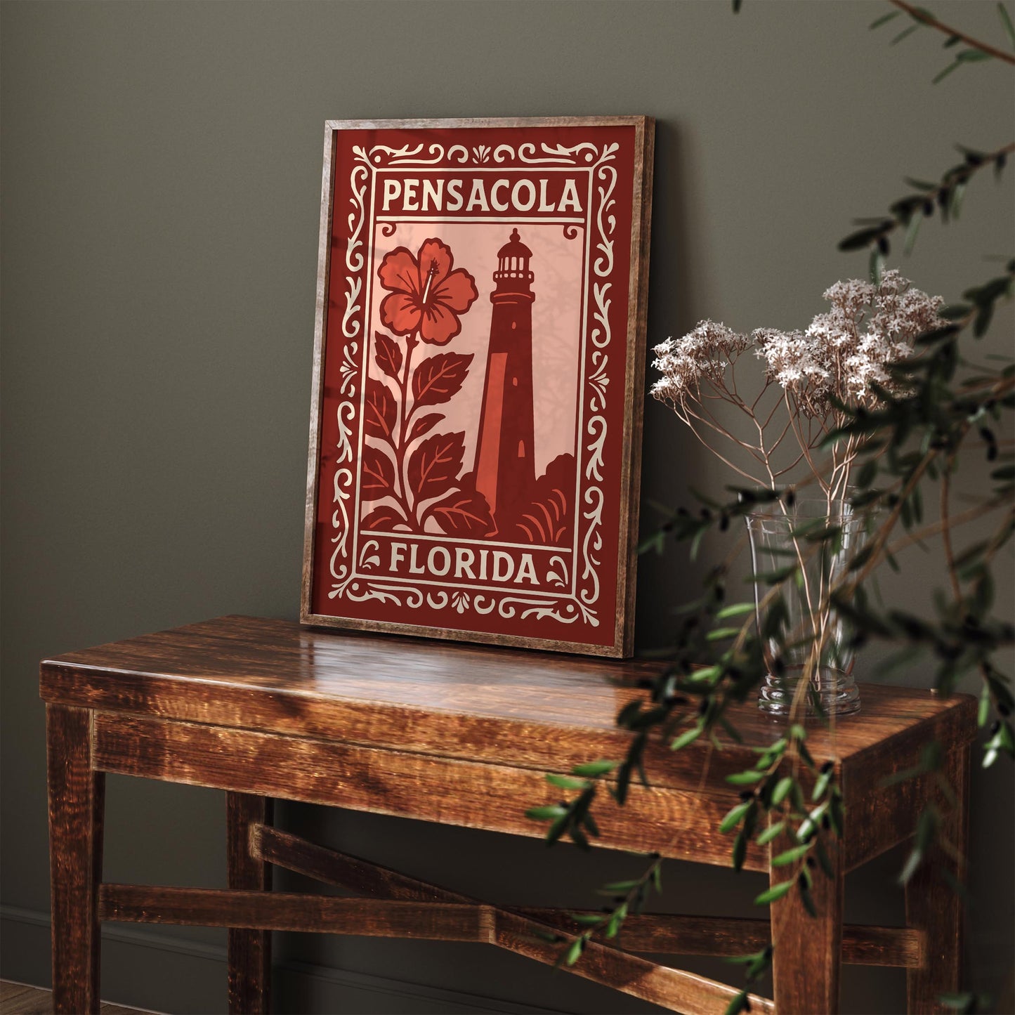 Pensacola Florida Cityscape Red Poster