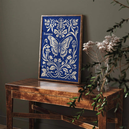 Rococo Butterfly Blue Nature Art Print