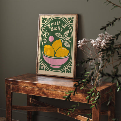 Fruit of Sicily Poster - Yellow Lemons Wall Art Print