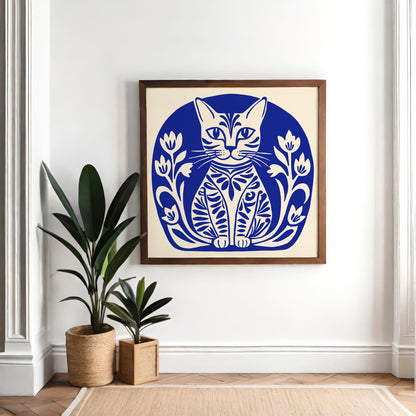 Boho Blue Cat Square Print
