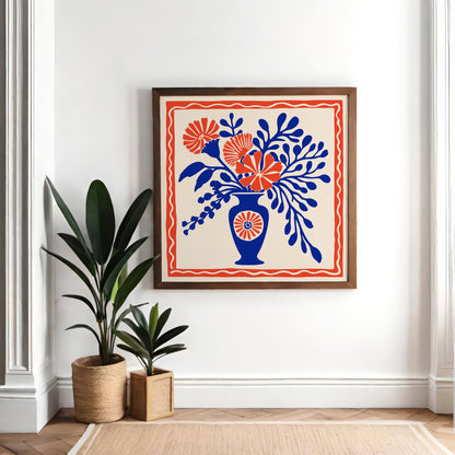 Blue Flowers Vase Poster - Square Floral Wall Art