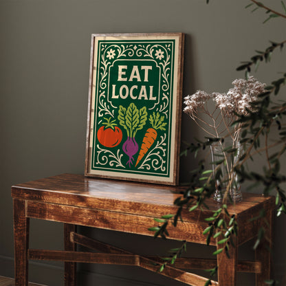 Eat Local Green Rococo Art Poster