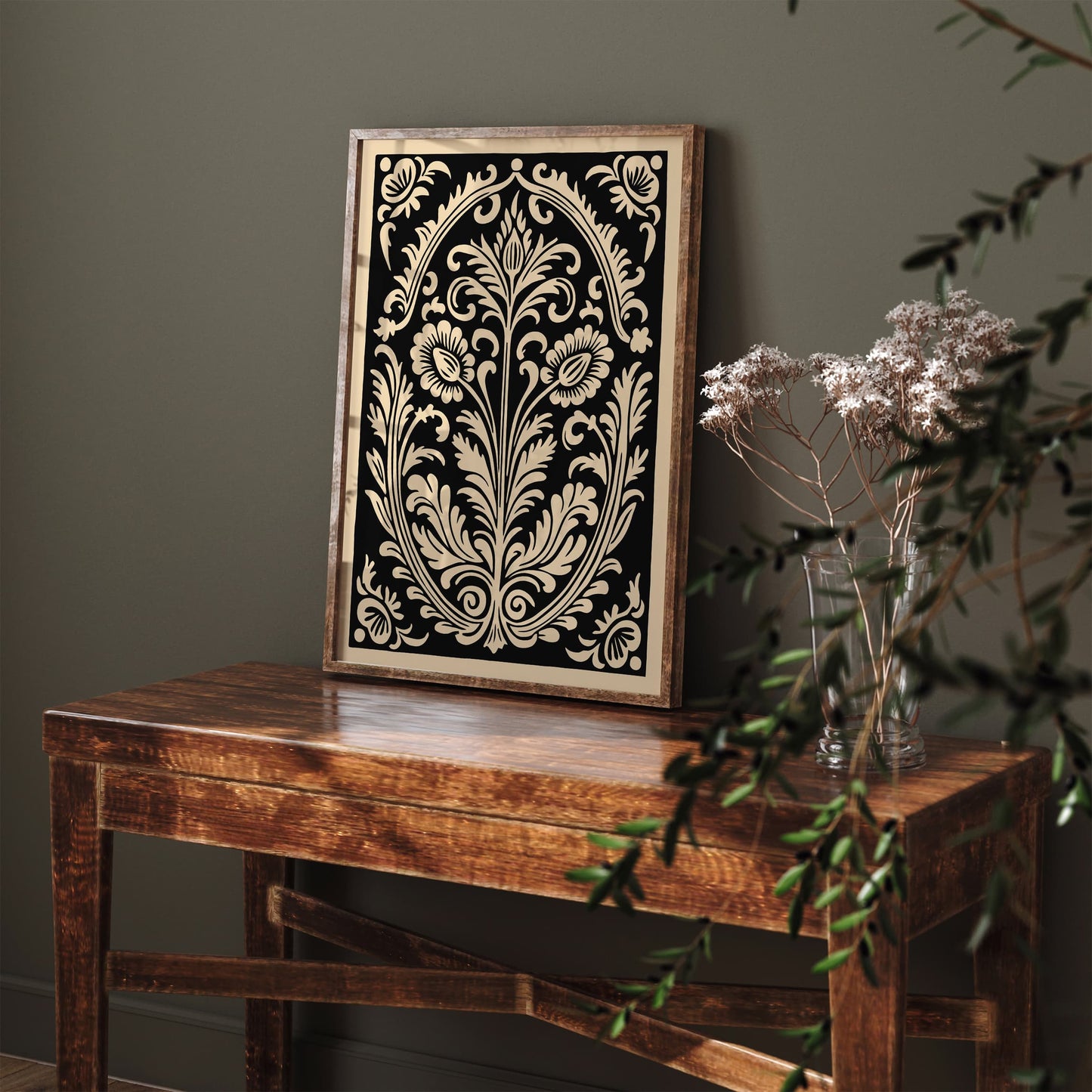 Black Rococo Floral Decorative Art Print