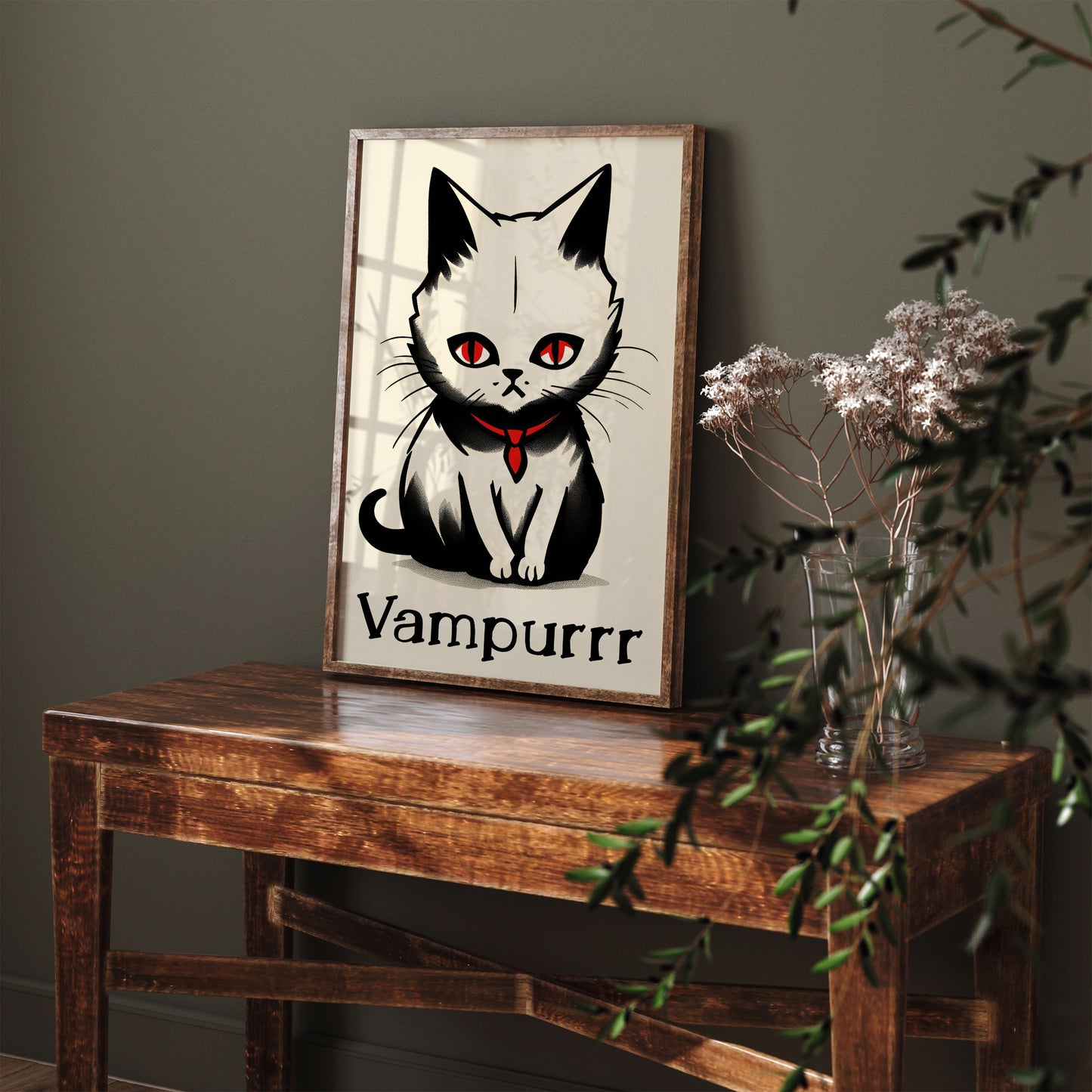 Little Cat Vampurrr Funny Art Print Halloween Decor