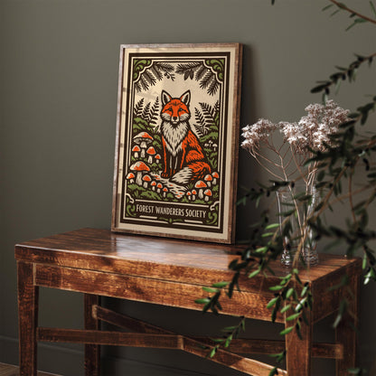 Vintage Fox Forest Nature Art Poster