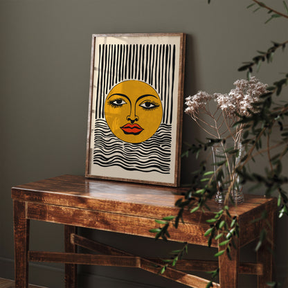 Boho Sun with Big Red Lips Wall Art