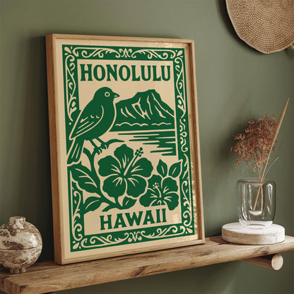 Honolulu Hawaii Poster - Green Travel Print