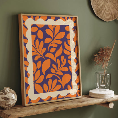 Orange Purple Botanical Poster - Bold Maximalist Leaf Wall Art