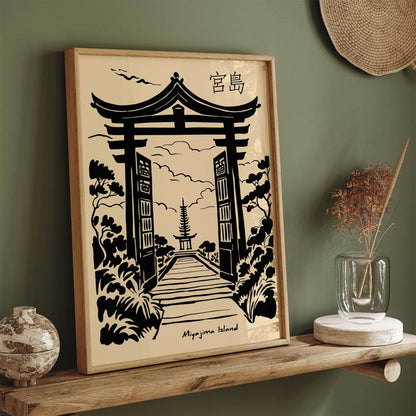 Miyajima Island Tori Gate Black Ink Poster