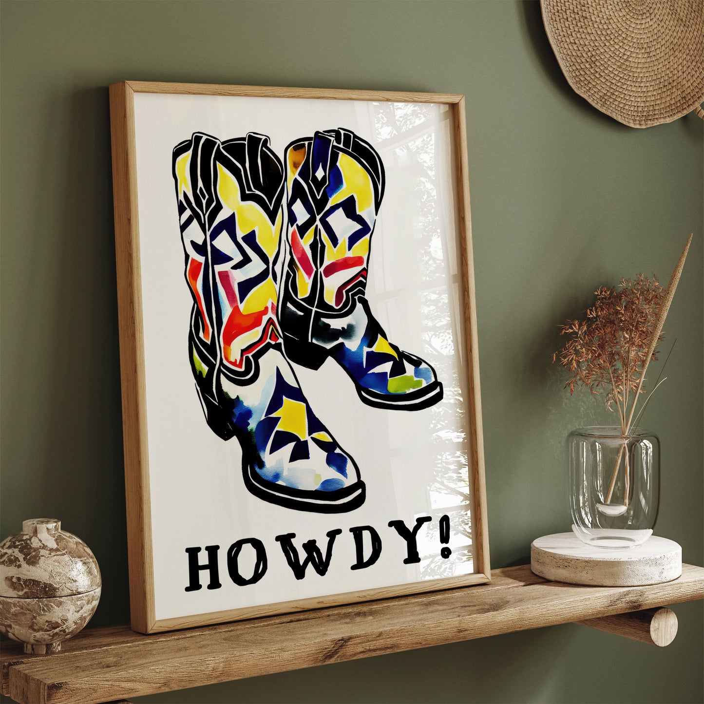 Howdy! Cowboy Boots Retro Poster