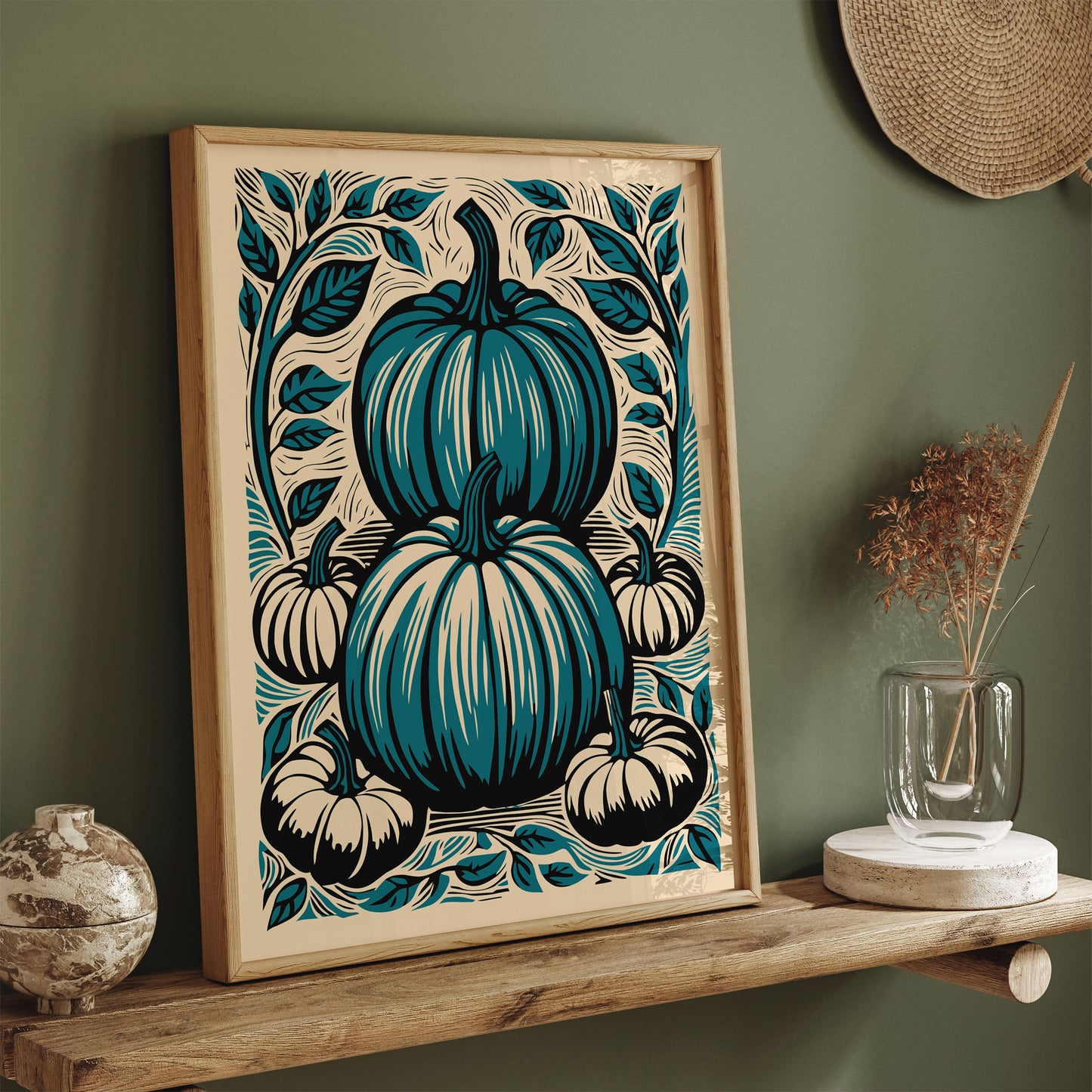 Linocut Vintage Pumpkins Art Print