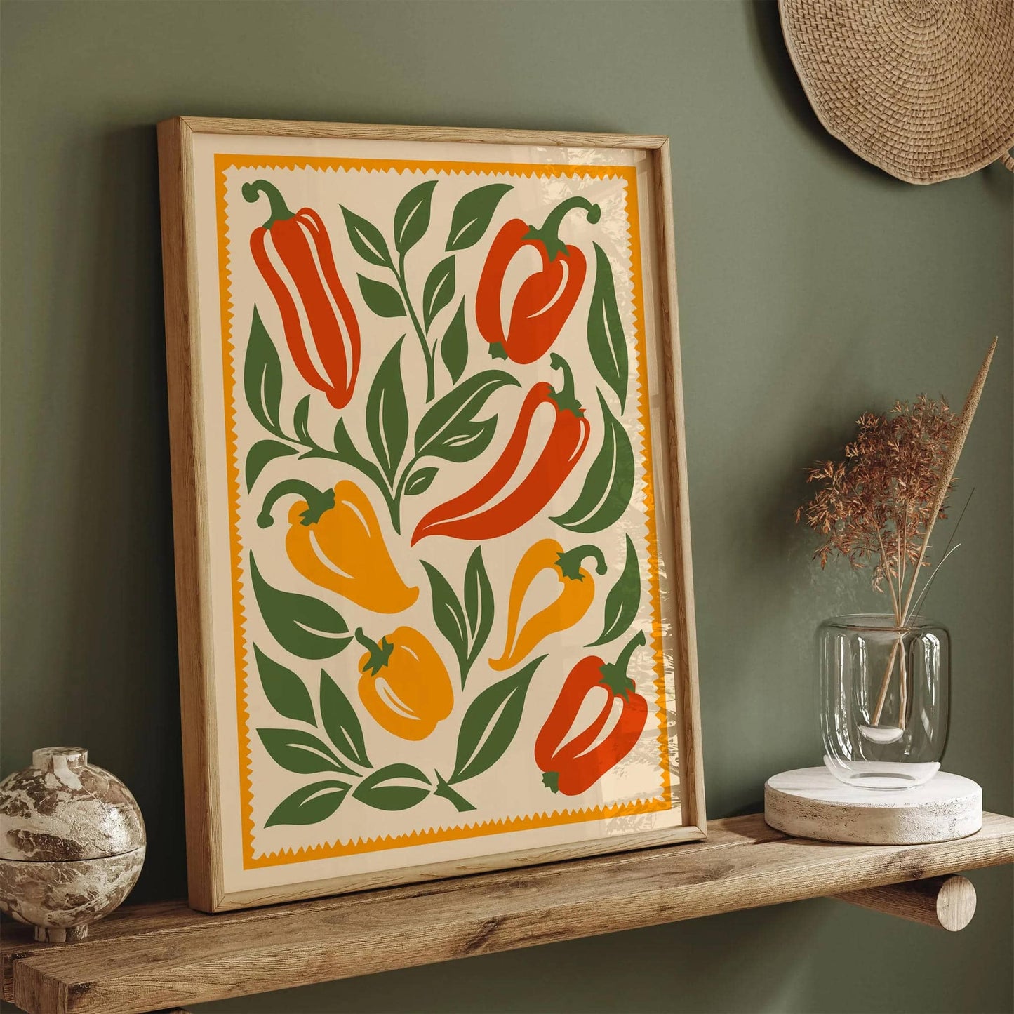 Folk Peppers Farmhouse Kitchen Wall Art Decor